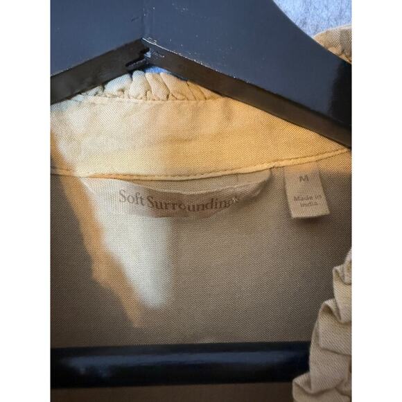 Soft Surroundings Womens Medium Embroidered Ruffle Brown Tan Blouse - Picture 3 of 5